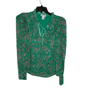 Cupcakes And Cashmere Blouse Size XS Top Green Floral Lined Womens Long Sleeve